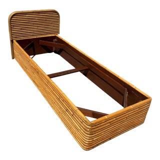 Restored Paul Frankl Style Mid-Century Stacked Rattan Bed Single Size Bed Frame For Sale