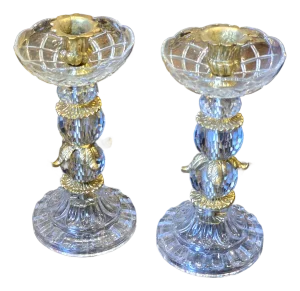 Elegant Brass Base Crystal Candlestick Holder