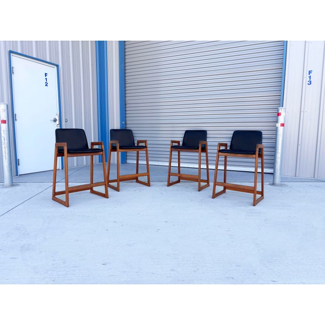 1960s Danish Modern Teak Barstool Set of 4 For Sale - Image 4 of 12