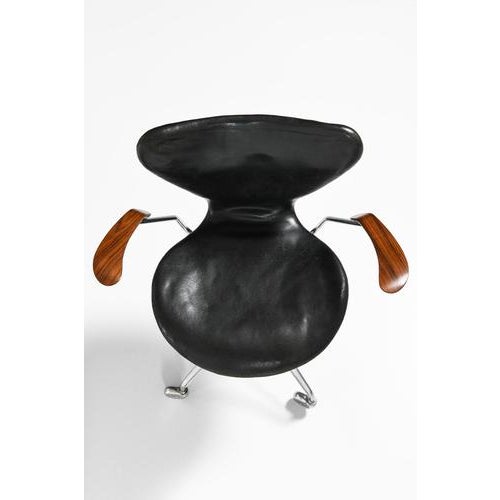 Office Chair in Leather, Steel and Rosewood by Arne Jacobsen for Fritz Hansen, 1967 For Sale - Image 9 of 11