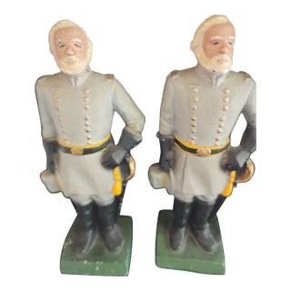 Painted Cast Iron Bookend/Doorstep Civil War Figure of General Ribert E LeeOf For Sale