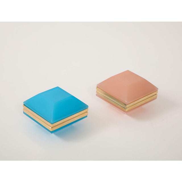 Antique French Turquoise Beveled Square Opaline Box, Early 20th C. For Sale - Image 12 of 13