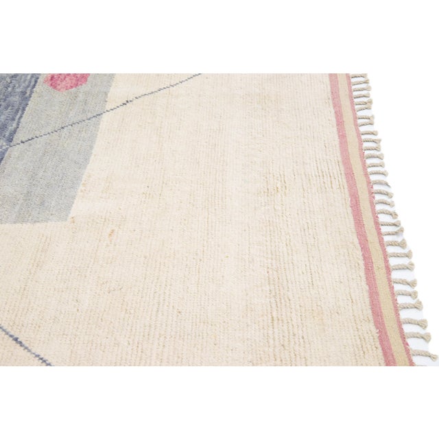7 X 10 Modern Moroccan Tribal Handmade Wool Rug in Beige and Purple For Sale In New York - Image 6 of 10