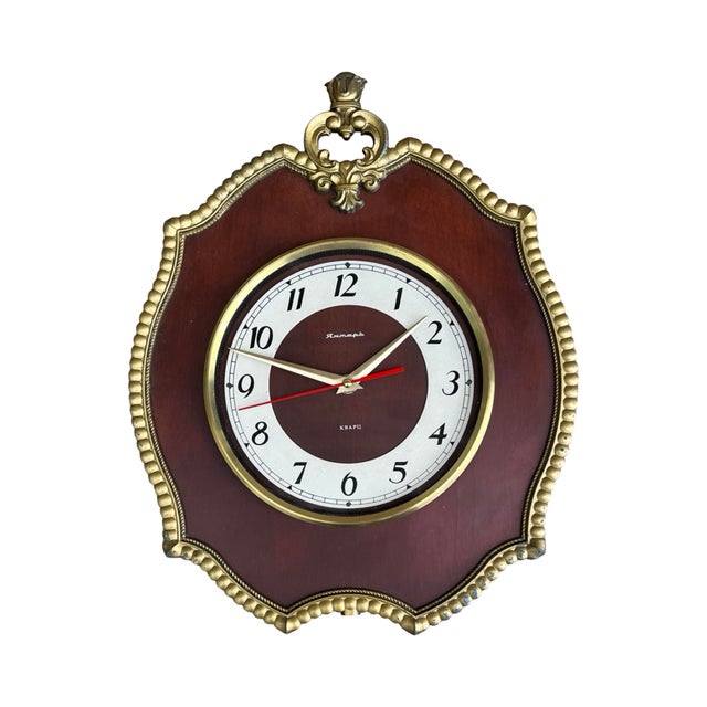Brown Russian Retro Wall Clock, Jantar Ussr, 1970s. For Sale - Image 8 of 10