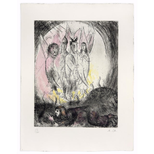 Aquatint and etching with hand coloring in watercolor on Arches wove paper. Hand initialed 'M. Ch.' lower right by Marc...