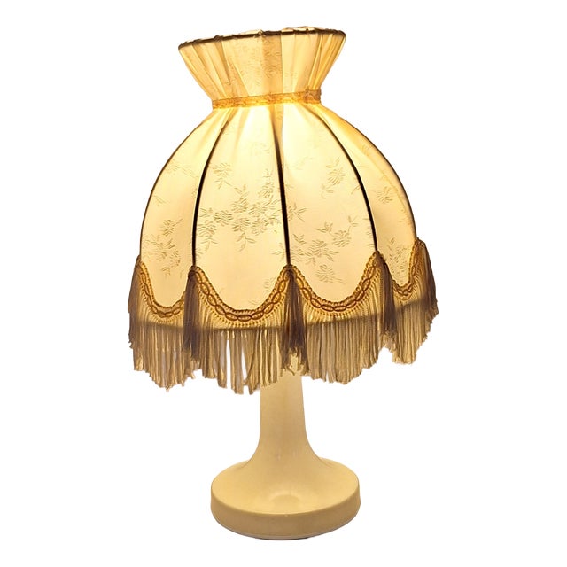Vintage Table Lamp with Cream Plastic Base and Beige Fabric Shade, 1970s For Sale