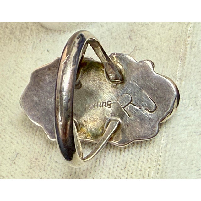 Navajo Turquoise Sterling Silver Rj Robert Johnson Ring Native American Signed Size 6.75 For Sale - Image 4 of 5