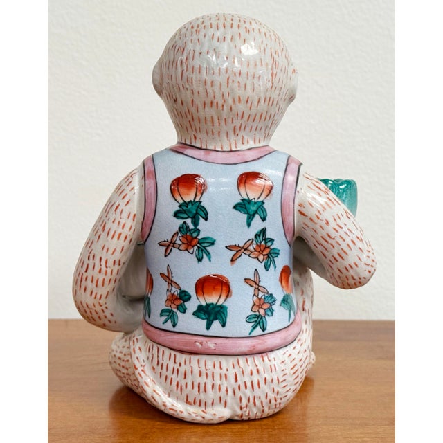 Mid 20th Century Vintage Seated Chinoiserie Monkey Candleholder For Sale - Image 5 of 9