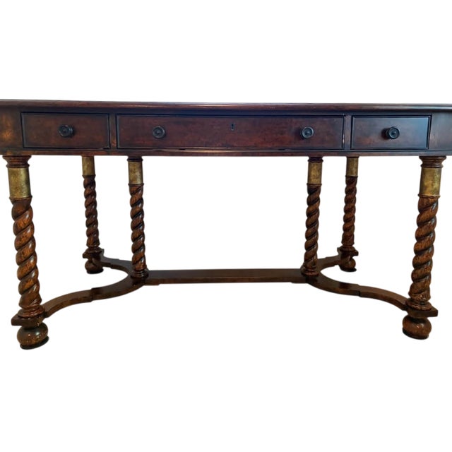 Vintage Hekman Furniture Barley Twist Desk With Tooled Leather Top - 56" X 30" X 30" For Sale In Saint Louis - Image 6 of 7