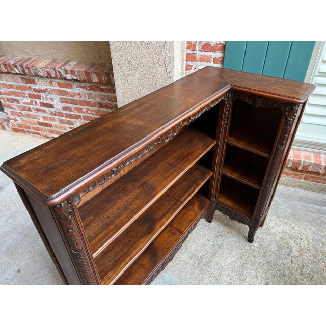 Antique French Corner Bookcase Carved Oak Louis XV Revival Open Shelves C1920 B For Sale In Dallas - Image 6 of 18