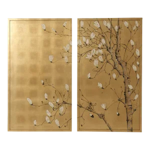 Set of Two Gilt Japanese Paintings
