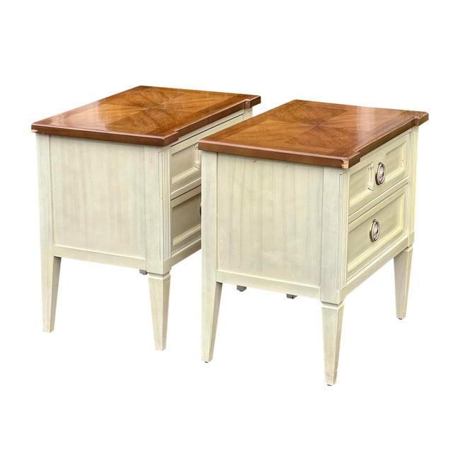 1970s Vintage American of Martinsville Parquet Top White Nightstands - a Pair For Sale In Philadelphia - Image 6 of 13