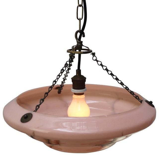 Art Deco Pendant Lamp in Brass and Pink Glass, France, 1920s For Sale - Image 6 of 8