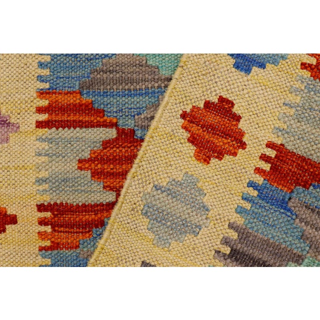 Light Yellow Bohemian Turkish Kilim Gold Rust Hand-Woven Wool Rug For Sale - Image 8 of 9
