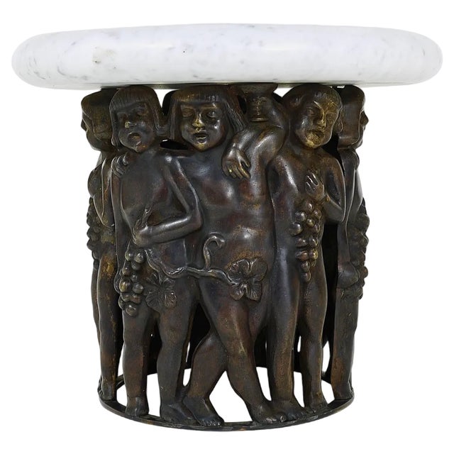 Art Nouveau Bacchus Putto Centerpiece in Bronze Marbl attributed to Gustav Gurschner, 1920s For Sale