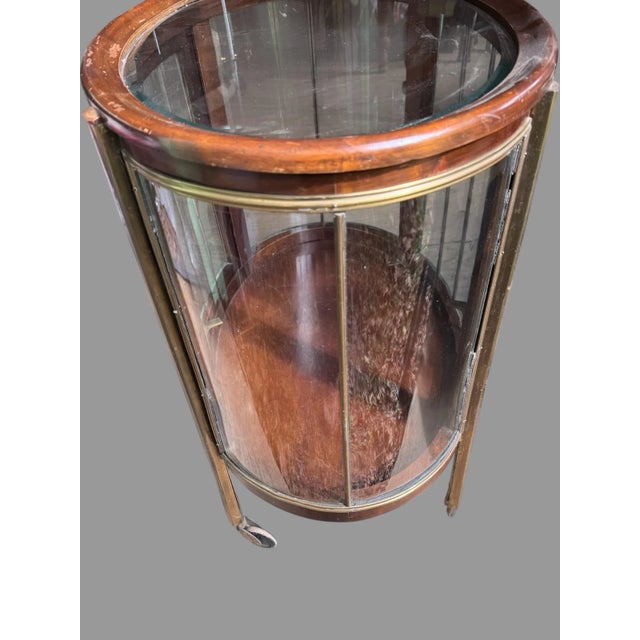 Wood Early 20th Century Antique Mahogany Curio Bar Cart Display Cabinet With Curved & Leaded Glass For Sale - Image 7 of 12