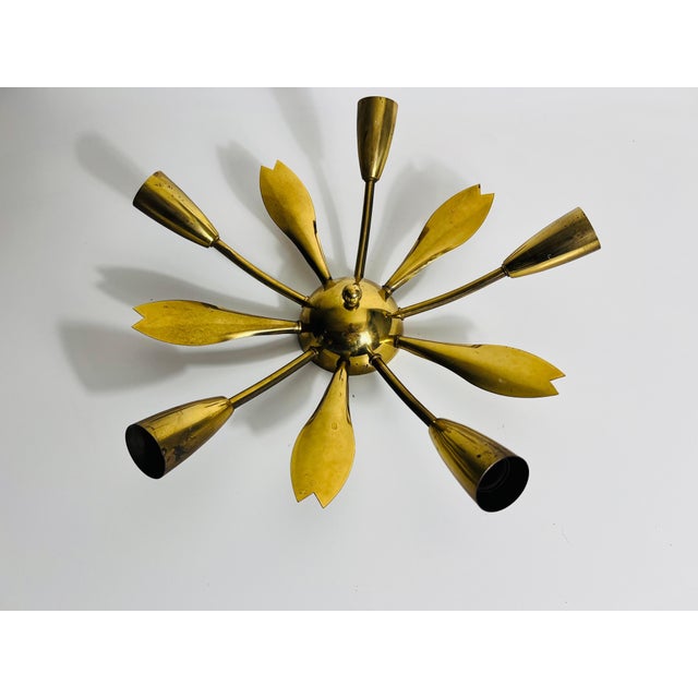Italian Midcentury Brass 5-Arm Sputnik Chandelier, 1950s For Sale - Image 6 of 11
