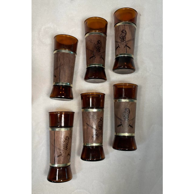 6 Pc Vintage Siesta Ware Conquistador Set With Packaging Walnut Wrap Tumblers Benner Glass Co., 60’s For Sale - Image 4 of 12