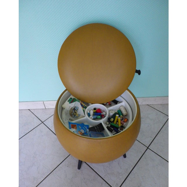 Sewing Box Ottoman in Faux Leather with Wooden Legs, 1960s For Sale - Image 4 of 10
