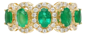 2.29 Carat Oval Cut Emerald and Diamond Wedding Band in 18K Gold