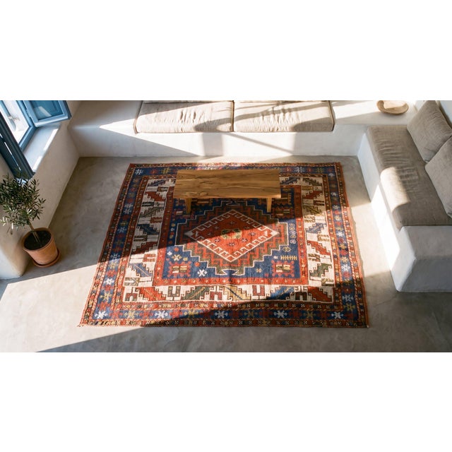 Extraordinary Blue Color and Great Geometric Desing Antique Caucasian Kazak Rug For Sale - Image 14 of 15