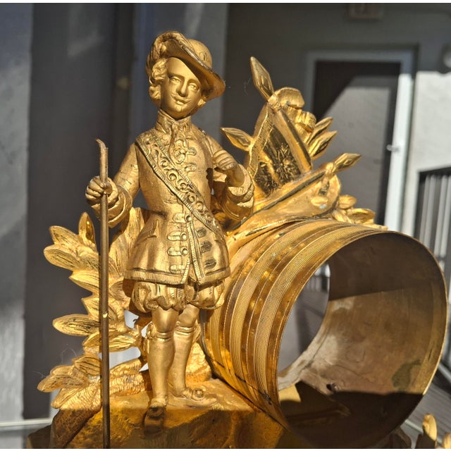 French C1800 French Rococo Louis XVI Mercury Gilt Bronze Figural Clock Case/ Frame For Sale - Image 3 of 11