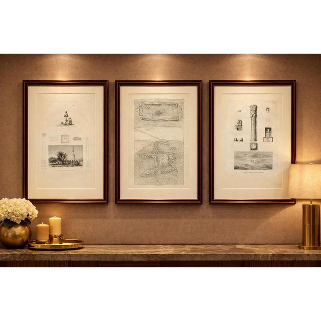 This scholarly and visually compelling set of three copper engravings originates from Voyage dans la Basse et la Haute...