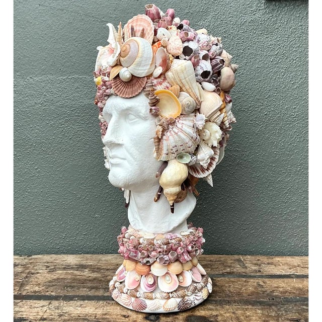Vintage Shell Embellished Plaster Bust For Sale - Image 11 of 12