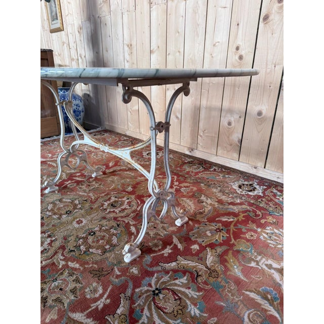 Metal Art Nouveau Cast Iron and Veined Marble Bistro Table, 1900s For Sale - Image 7 of 8