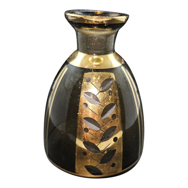 Vintage DeVilbiss Bohemian/Czech Crystal Decanter, Gold Leaf For Sale