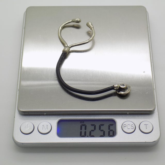 Silver Vintage Italian Handmade Genuine Silver .800 Stethoscope Dollhouse Miniature For Sale - Image 8 of 9