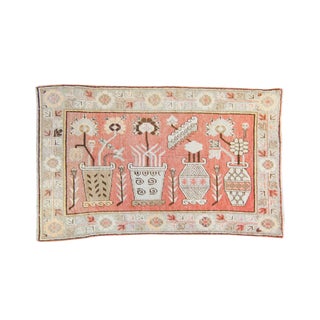 House of Séance - 1920s Vintage Pictorial Khotan Samarkand Floral Vases Wool Hand-Knotted Rug - 4′4″ × 7′2″ For Sale