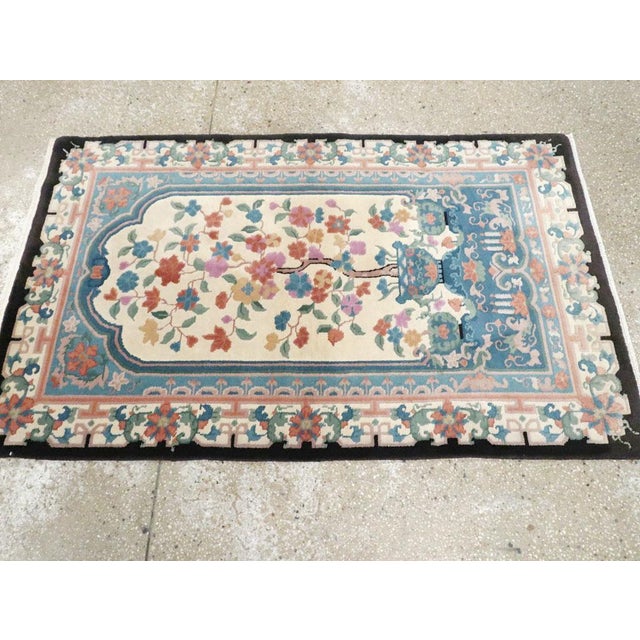 Mid 20th Century Galerie Shabab Collection Mid-20th Century Handmade Chinese Art Deco Throw Rug For Sale - Image 5 of 9