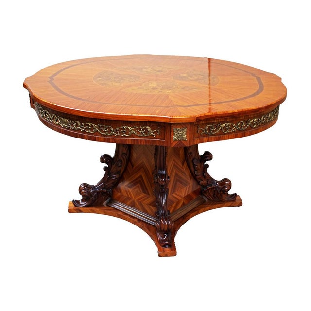 Round Inlaid Dining Table with Removable Extensions, 1970s For Sale - Image 18 of 18