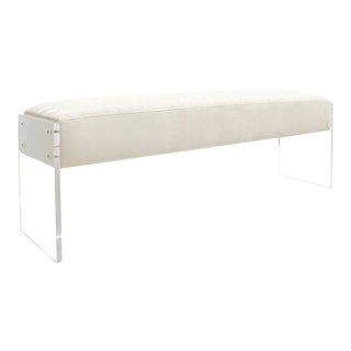 Pasargad Home Tribecca Acrylic & Velvet Bench, Ivory For Sale