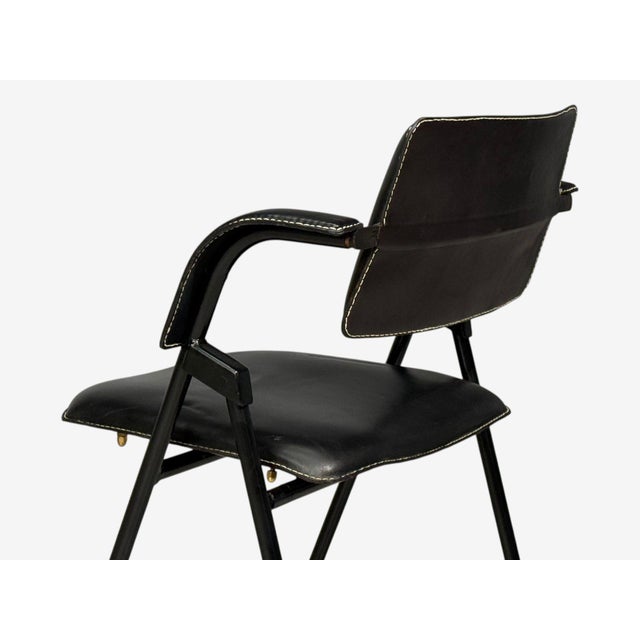 Jacques Adnet Attr., Desk, Black Leather, Brass, France, 1950s For Sale - Image 15 of 15