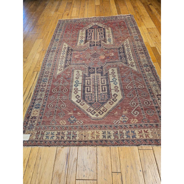 Antique Caucasian Kazak Sevan Area Rug, Handwoven Wool, Geometric Design, 1900s, 6' x 9' For Sale - Image 9 of 17