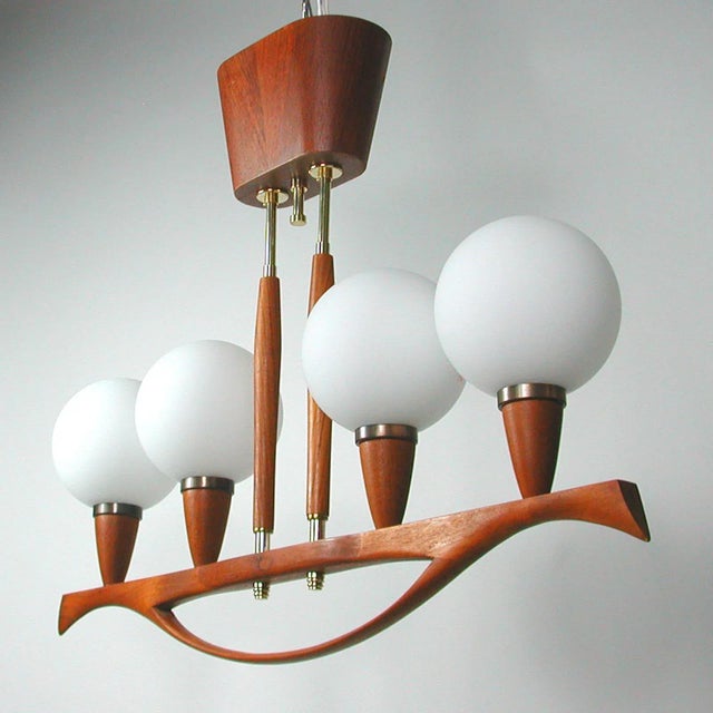 Mid-Century Swedish Modern Teak and Satin Glass Chandelier, 1960s For Sale - Image 15 of 18