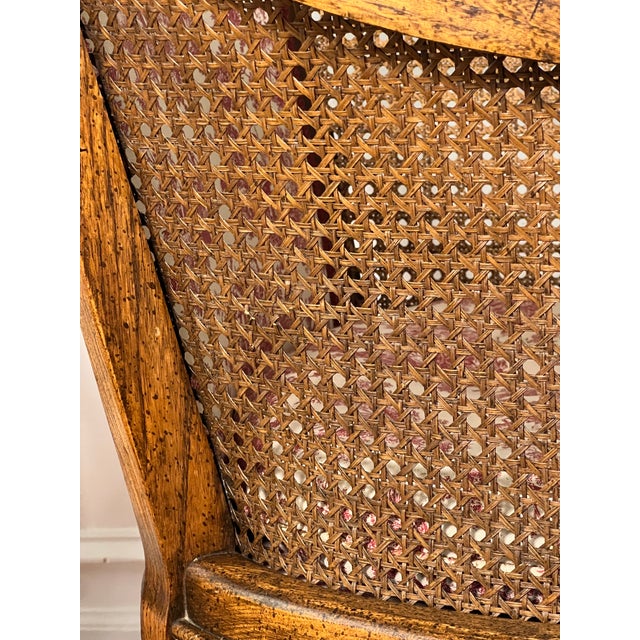 Pair French Louis XV Style Walnut and Cane Barrel Back Bergere Chairs in Toile, 20th C. For Sale - Image 12 of 13