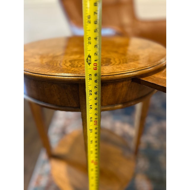 Wood Vintage Lane Furniture Round Burl Wood Two-Tier Side Table With Candle Slide — Mid Century For Sale - Image 7 of 8