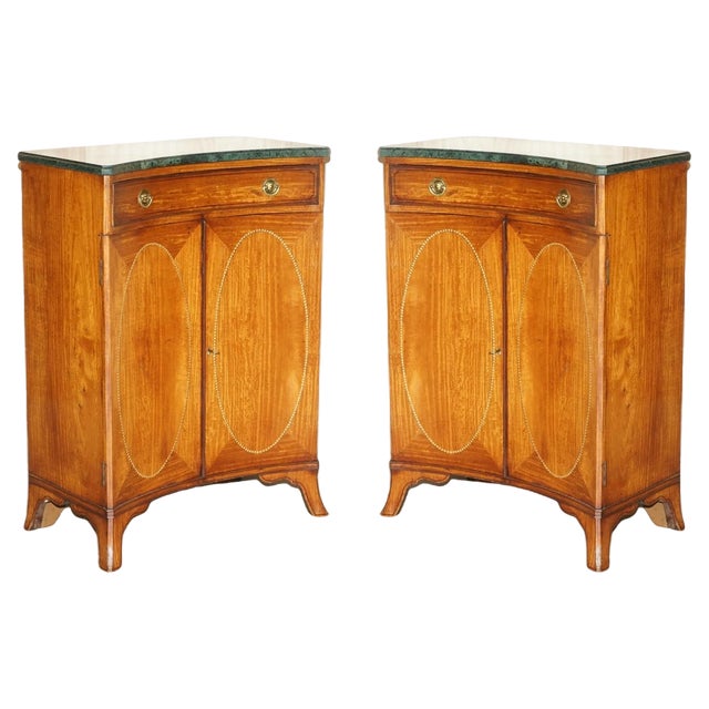 Sheraton Revival Marble Topped Concave Side Tables, 1860s, Set of 2 For Sale
