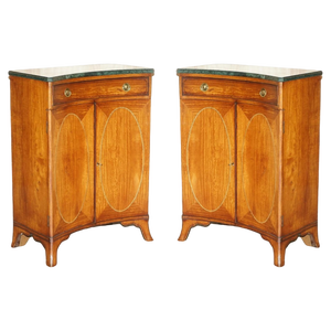 Sheraton Revival Marble Topped Concave Side Tables, 1860s, Set of 2