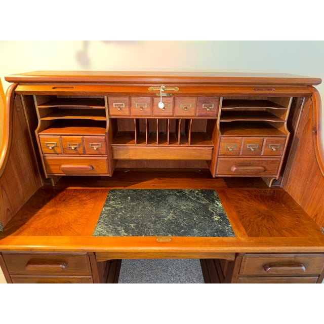 Mid-Century Modern Vintage Postmaster Rolltop Desk For Sale - Image 3 of 18