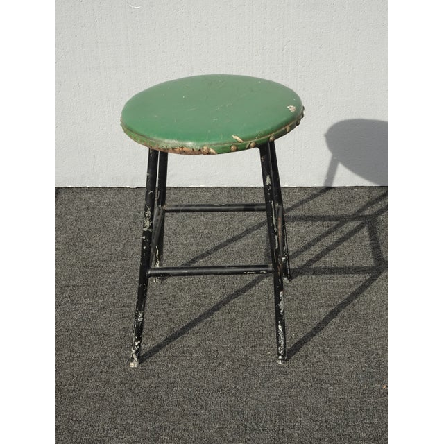 Vintage French Country Farmhouse Chic Rustic Green Stool For Sale - Image 4 of 13
