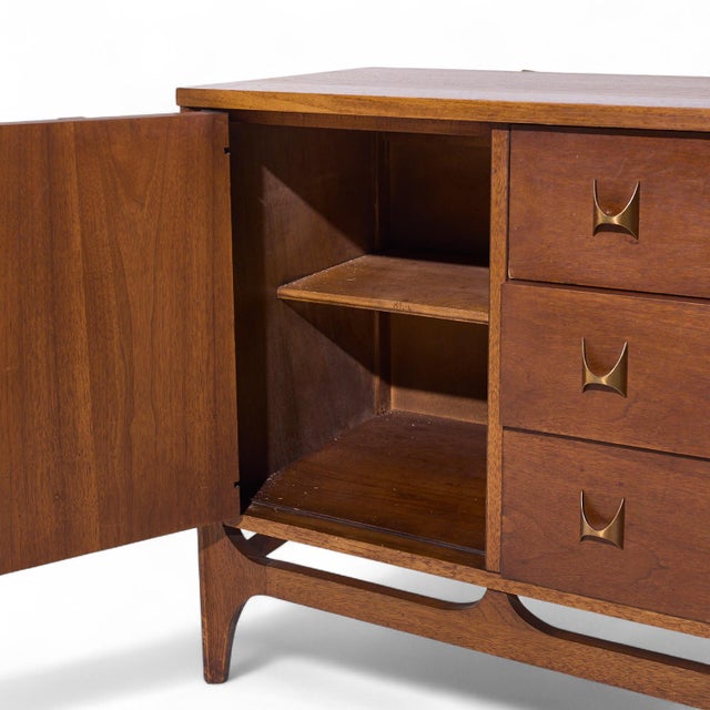 Broyhill Brasilia Mid Century Walnut and Brass Credenza For Sale - Image 9 of 10