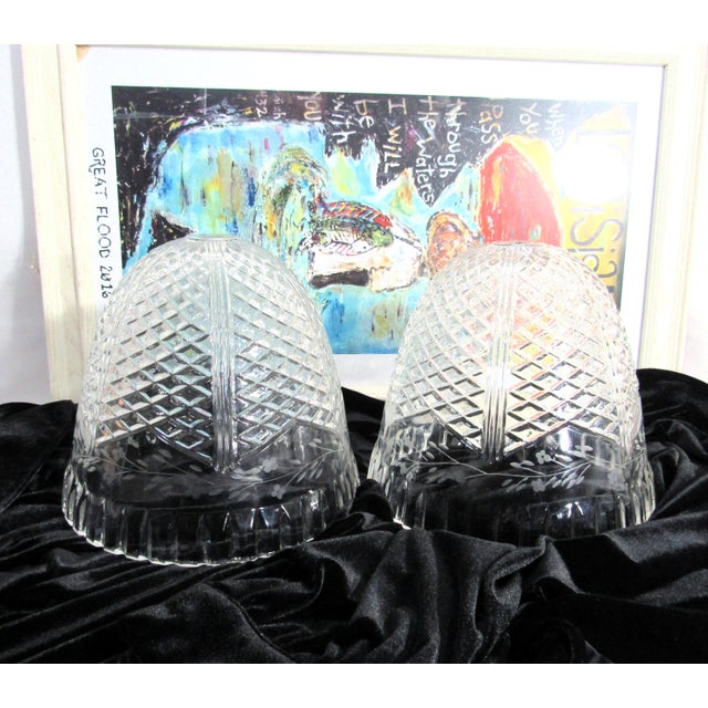 These are very vintage, very pretty replacement light covers lamp shades in heavy cut glass. There is also floral etching...