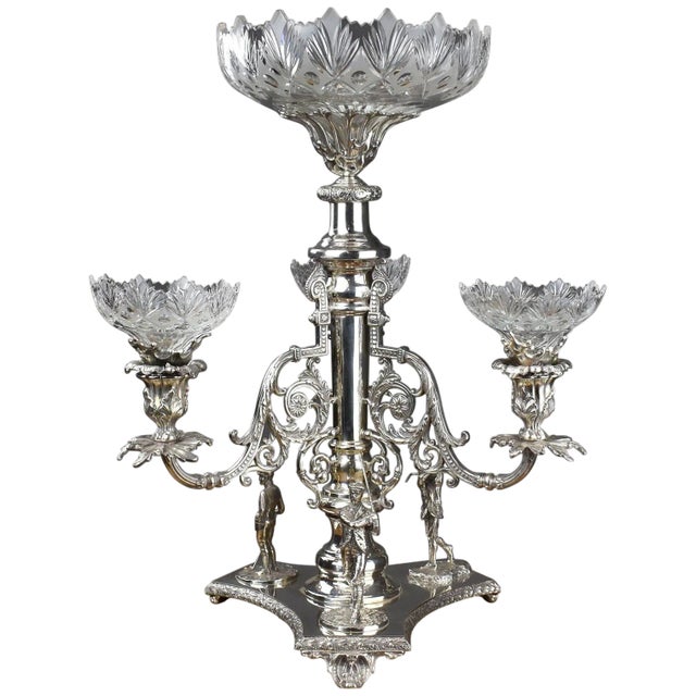 Antique Silver Plate Golfing Candelabra Centrepiece, 1890s For Sale