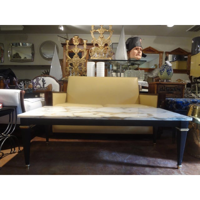 Coffee French Louis XVI Style Ebonized Coffee Table With Marble Top For Sale - Image 8 of 9