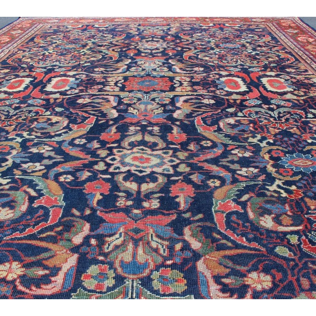 Textile Colorful Antique Persian Sultanabad Rug With Navy Blue Field and Red Border 9'0"x12'1" For Sale - Image 7 of 9