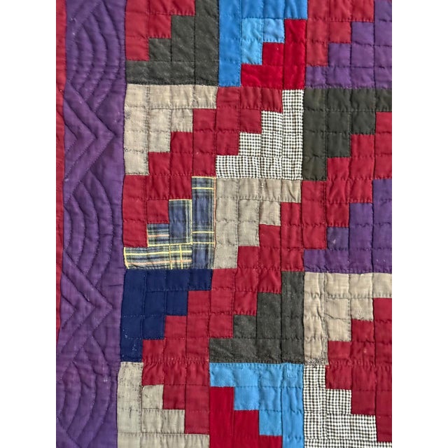 Wood Antique American Lancester County Log Cabin Barn Raising Quilt with Boro Backing For Sale - Image 7 of 17